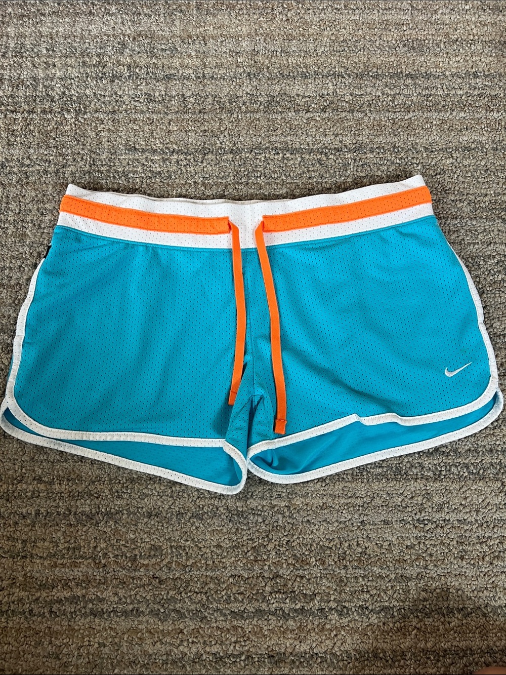 Nike Women's Turquoise Athletic Shorts with Orange Drawstring